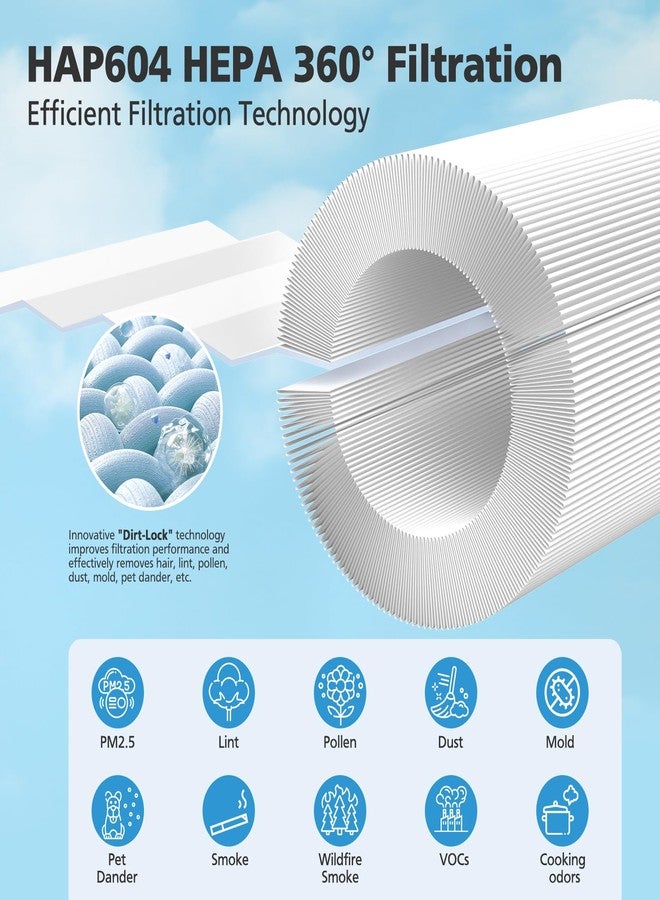 إيزينجو عبوة من قطعتين من فلاتر هواء HEPA HAP604 متوافقة مع أجهزة تنقية الهواء ECOSELF HAP604 للمنازل والغرف الكبيرة. نظام ترشيح ثلاثي الوظائف عالي الكفاءة بزاوية 360 درجة، مناسب لغرف النوم والحيوانات الأليفة، ويغطي مساحة تصل إلى 1076 قدم مربع. - Image 4