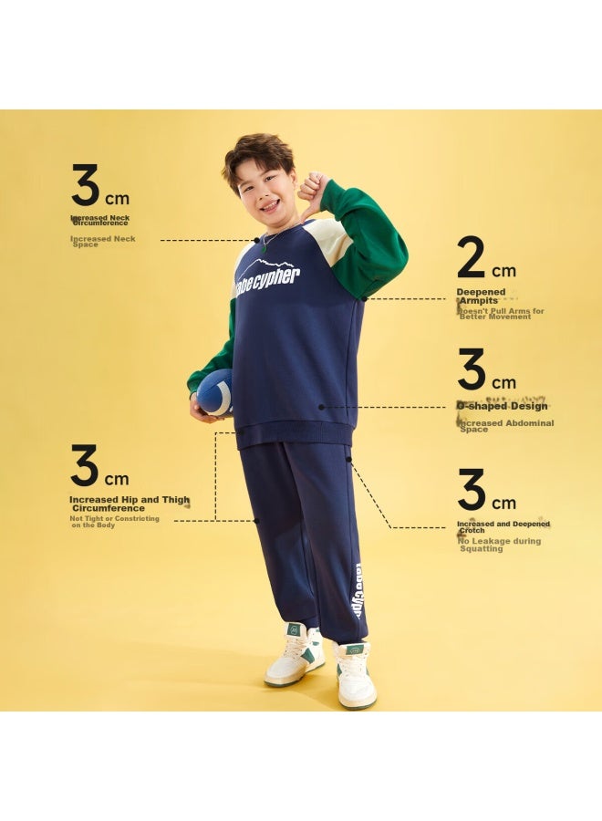 TABE Xiaozhutuoni Fleece-lined Outfit For Chubby Boys, Children's Autumn And Winter Set, Youth Sports Suit, Casual Two-piece Set, Plus Size Children's Clothing - Image 2