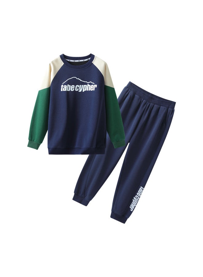 TABE Xiaozhutuoni Fleece-lined Outfit For Chubby Boys, Children's Autumn And Winter Set, Youth Sports Suit, Casual Two-piece Set, Plus Size Children's Clothing - Image 3