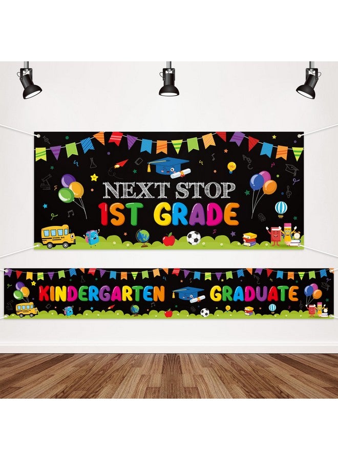 WATINC Kindergarten Graduation Backdrop Banner - 2pcs Next Stop 1st Grade Extra Large Congrats Grad Background Decor, First Grade School Celebration Graduate Party Photography Supplies Wall Decoration - Image 1