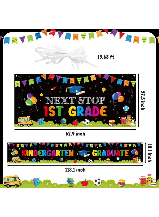 WATINC Kindergarten Graduation Backdrop Banner - 2pcs Next Stop 1st Grade Extra Large Congrats Grad Background Decor, First Grade School Celebration Graduate Party Photography Supplies Wall Decoration - Image 2