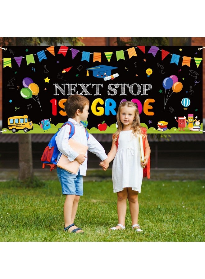 WATINC Kindergarten Graduation Backdrop Banner - 2pcs Next Stop 1st Grade Extra Large Congrats Grad Background Decor, First Grade School Celebration Graduate Party Photography Supplies Wall Decoration - Image 5