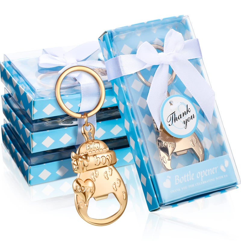 Sieral 24 Pcs Baby Shower Bottle Opener Party Favor for Guest Gold Keychain Gifts Decorations Souvenirs for Girls Boys Baby Birthday Gender Wedding Reveal Bridal Party Decor Boy