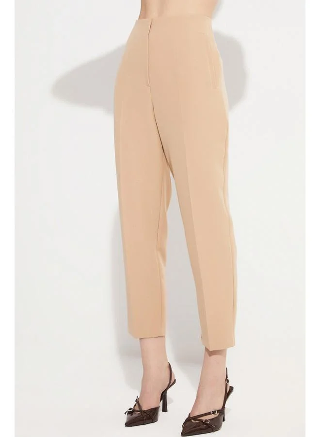 جون June High Waist Stitching Detailed Woven Trouser Beige
