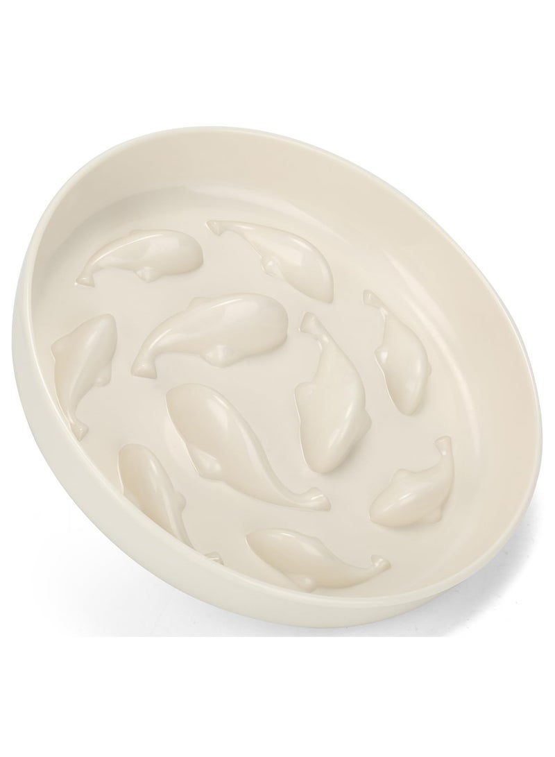 Cat Slow Feeder Food Bowl, Fish Pool Design Melamine Fun Cat Puzzle Feeder Bowl, Anti Vomiting Anti Gulping Healthy Eating Diet Pet Bowls (White)