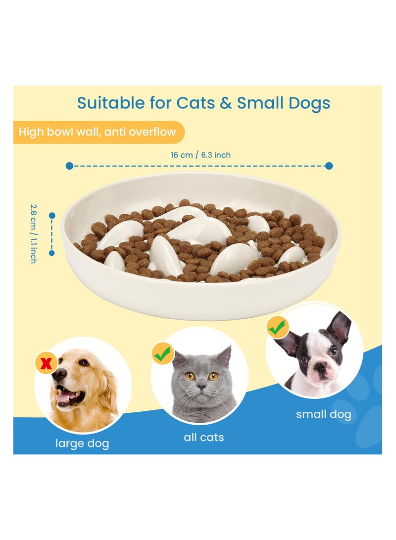 Cat Slow Feeder Food Bowl, Fish Pool Design Melamine Fun Cat Puzzle Feeder Bowl, Anti Vomiting Anti Gulping Healthy Eating Diet Pet Bowls (White)