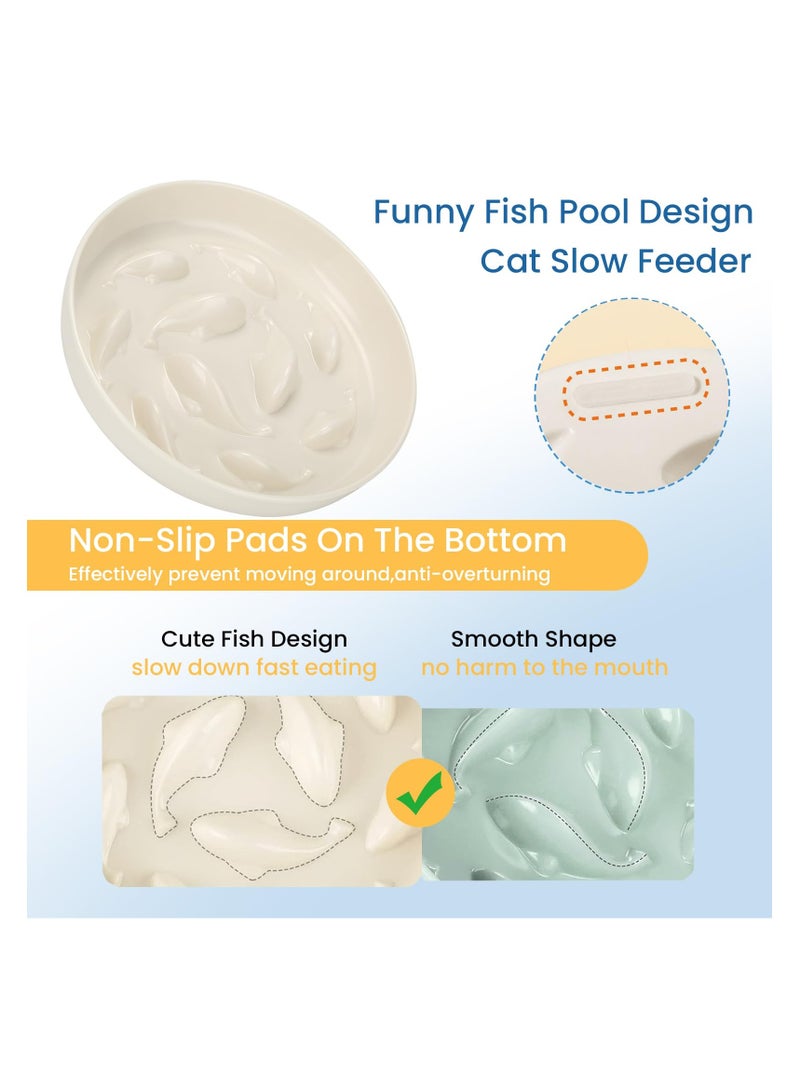Cat Slow Feeder Food Bowl, Fish Pool Design Melamine Fun Cat Puzzle Feeder Bowl, Anti Vomiting Anti Gulping Healthy Eating Diet Pet Bowls (White)