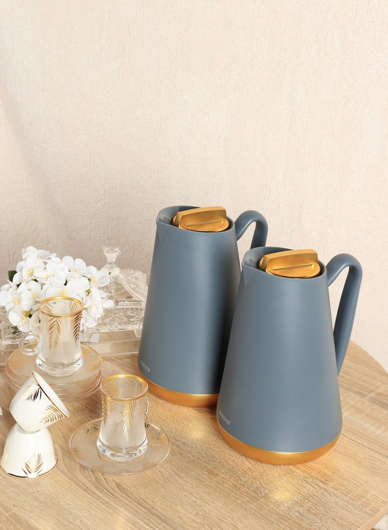 هوم فيو طقم ترامس شاي وقهوة فاخر سعة 1 لتر – تصميم أنيق بلمسات ذهبية، قاعدة ذهبية وغطاء ذهبى– عزل حراري عالي الجودة يحفظ الحرارة لفترات طويلة - Image 1