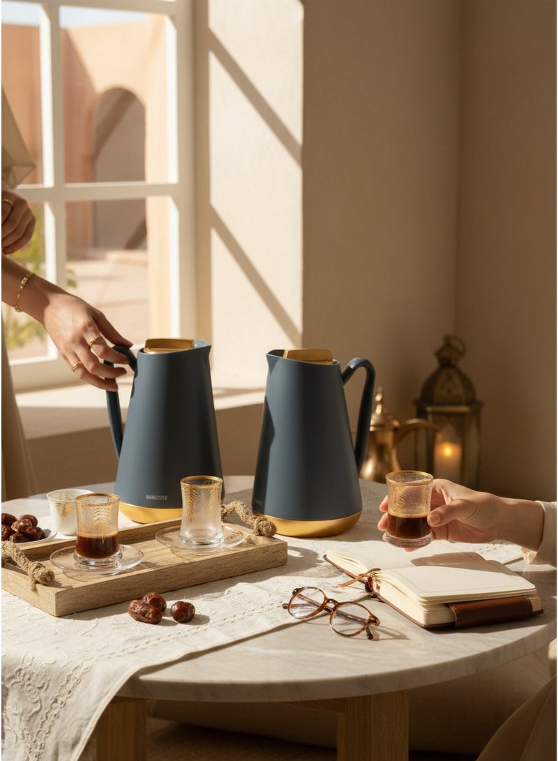 هوم فيو طقم ترامس شاي وقهوة فاخر سعة 1 لتر – تصميم أنيق بلمسات ذهبية، قاعدة ذهبية وغطاء ذهبى– عزل حراري عالي الجودة يحفظ الحرارة لفترات طويلة - Image 3