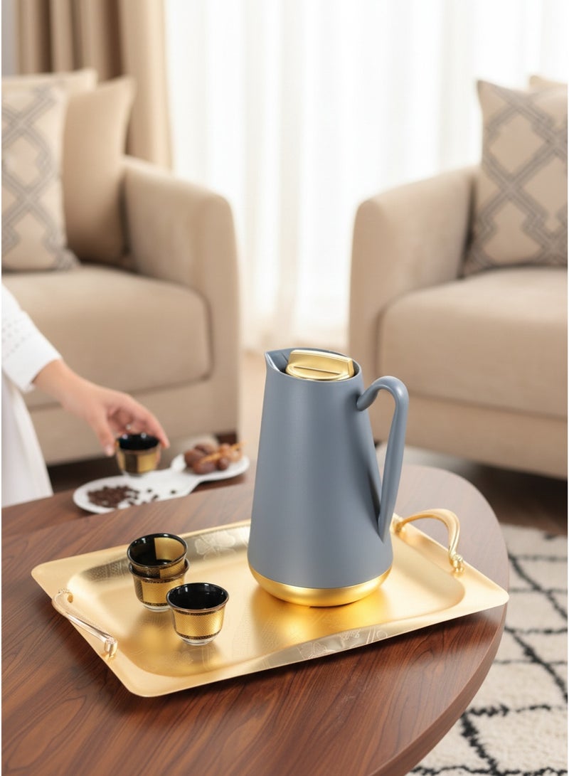 هوم فيو طقم ترامس شاي وقهوة فاخر سعة 1 لتر – تصميم أنيق بلمسات ذهبية، قاعدة ذهبية وغطاء ذهبى– عزل حراري عالي الجودة يحفظ الحرارة لفترات طويلة - Image 2
