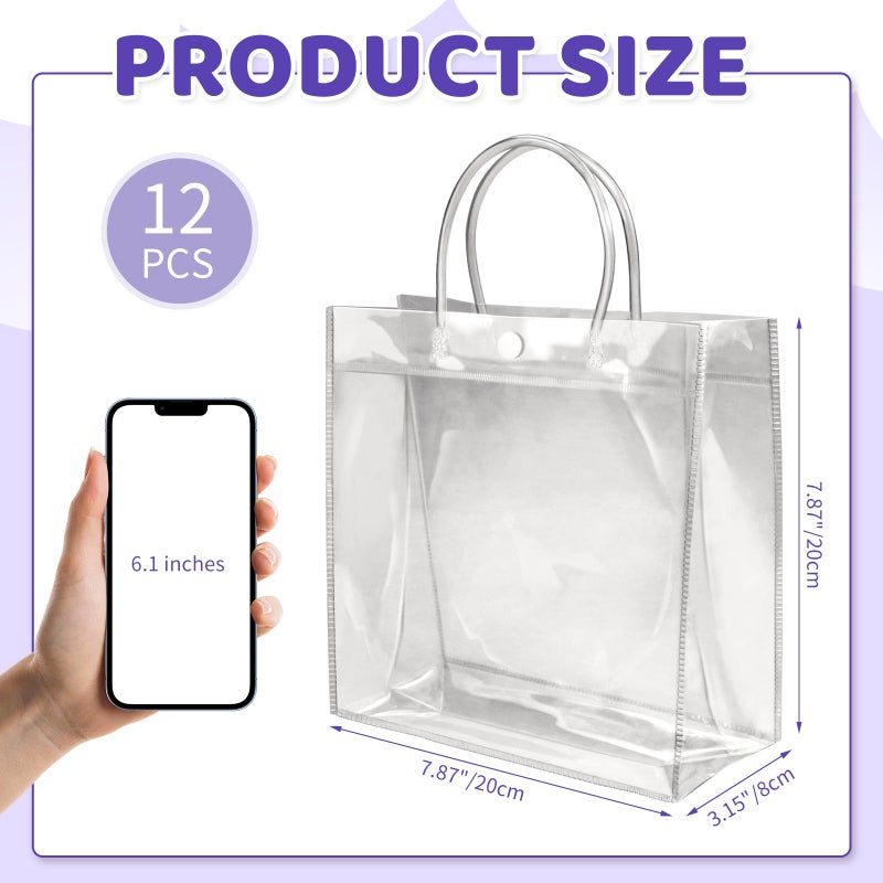 Badenbach 12 Pcs Clear Gift Bags With Handle  7.87"" X 7.87"" X 3.15"" Small Transparent Plastic Gift Bags Bulk Reusable Clear Party Favors Goodie Bag For Birthday Party Wedding Baby Shower Mother'S Day - Image 2