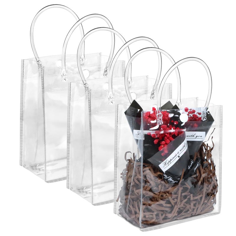Badenbach 12 Pcs Clear Gift Bags With Handle  7.87"" X 7.87"" X 3.15"" Small Transparent Plastic Gift Bags Bulk Reusable Clear Party Favors Goodie Bag For Birthday Party Wedding Baby Shower Mother'S Day - Image 1