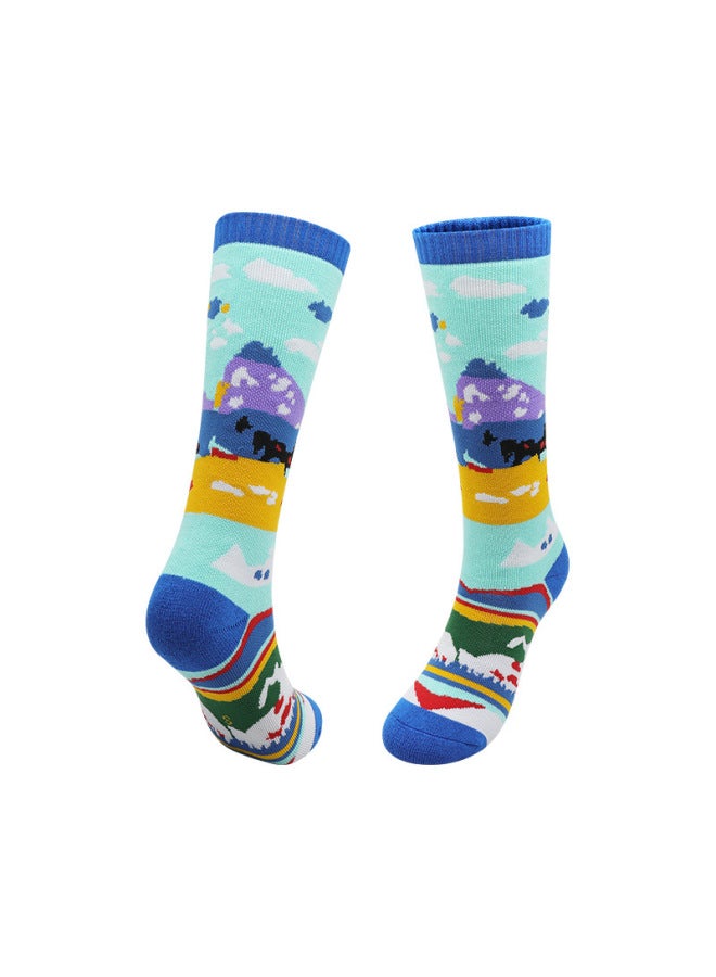 8212 Water Green/deep Blue Winter Children's Professional Ski Socks Anti-slip Breathable Medium/large Kids Long Snow Socks Sports Warm Snow Socks