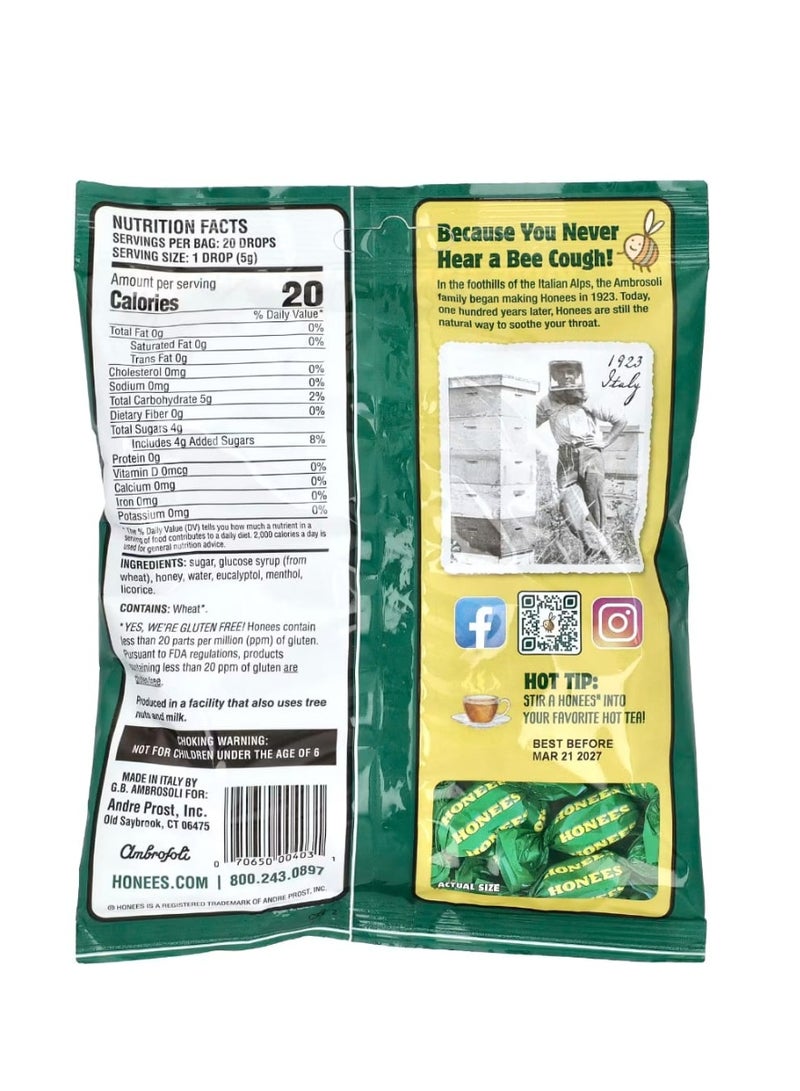 Honees Soothing Throat Drops with Honey Menthol & Eucalyptus 20 Pieces 3.5 oz (100 g) - Image 2