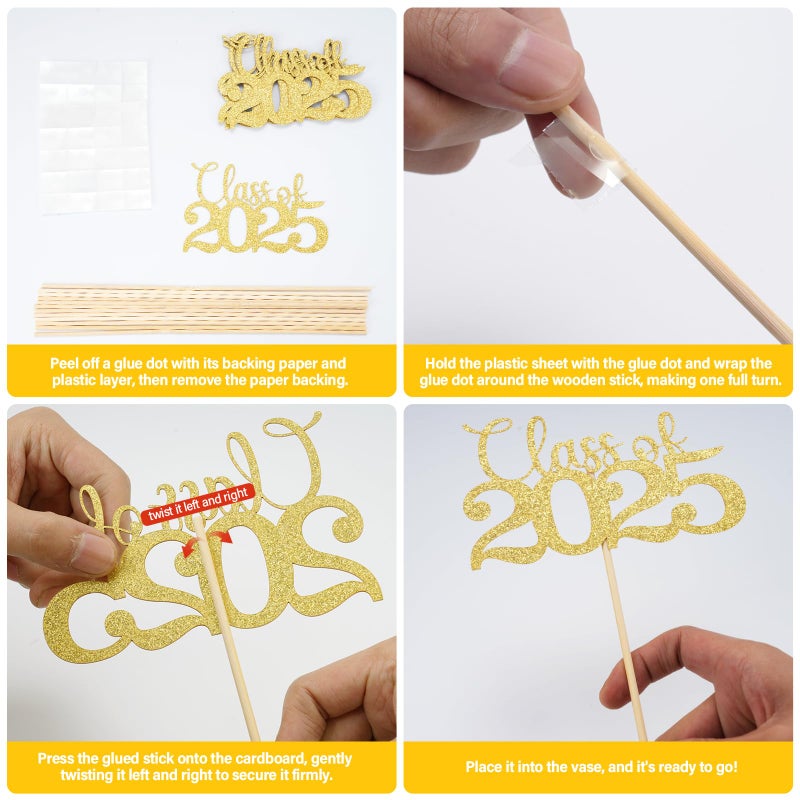 Mljsh Graduation Decorations Class of 2025, 12 PCS Gold Double-Sided Eco-friendly Graduation Centerpieces for Tables, Glitter Table Toppers, Grad Party Decorations - Image 4