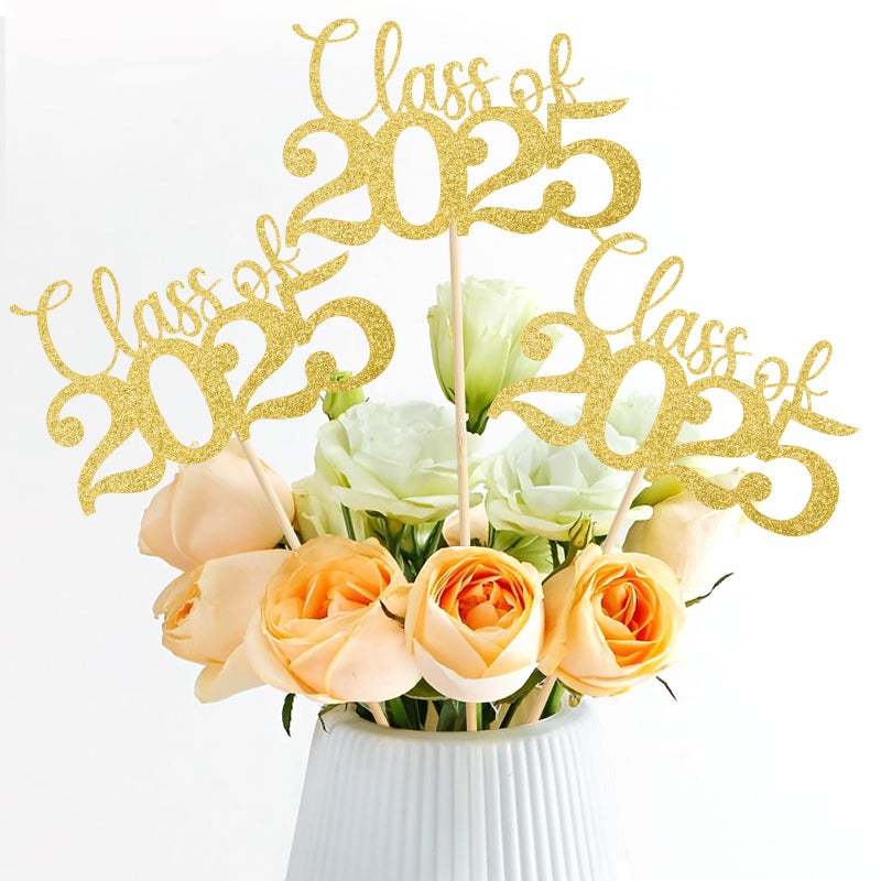 Mljsh Graduation Decorations Class of 2025, 12 PCS Gold Double-Sided Eco-friendly Graduation Centerpieces for Tables, Glitter Table Toppers, Grad Party Decorations - Image 1