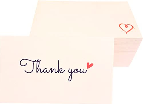 RXBC2011 100 Little Thank You Cards Gold Heart Design Bulk Thank you Notes for All Occasions 3.5 x 2 Inch Creamy - Image 2