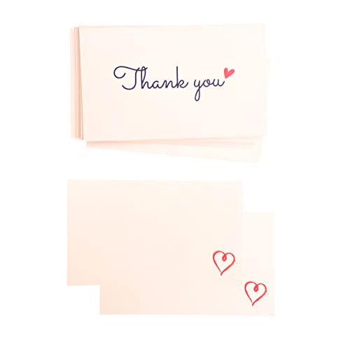 RXBC2011 100 Little Thank You Cards Gold Heart Design Bulk Thank you Notes for All Occasions 3.5 x 2 Inch Creamy - Image 4