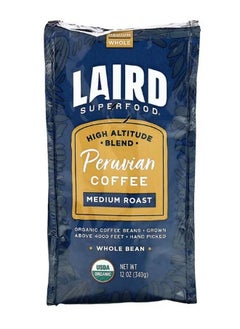 Laird Superfood Peruvian Coffee Whole Bean Medium Roast 12 oz 340 g  - Image 1