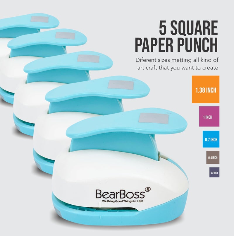 BearBoss 5 Square Paper Punch Set, Different Sizes, Scrapbooking Crafting Tool, Classic White - Image 3