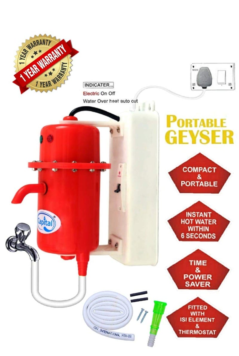 CAPITAL CAPITAL Instant Water Geyser 1 L Portable water heater Made of First Class ABS Plastic Auto Cut Off Feature with 1 Year Warranty For Home Office Restaurant etc With MCB RED  - Image 2