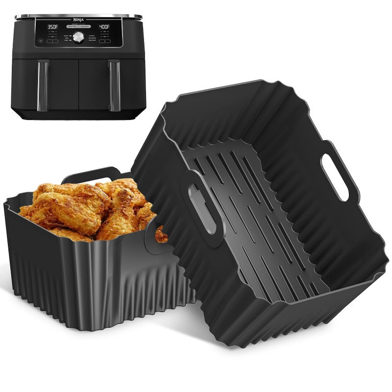 CEGOUT 2PCS Silicone Air Fryer Liners, Reusable Silicone Liners for Ninja DZ401, DZ550, DZ302, Ninja Foodi Dual Air Fryer Accessories Baking Tray for 10 QT Airfryer Baskets - Image 1