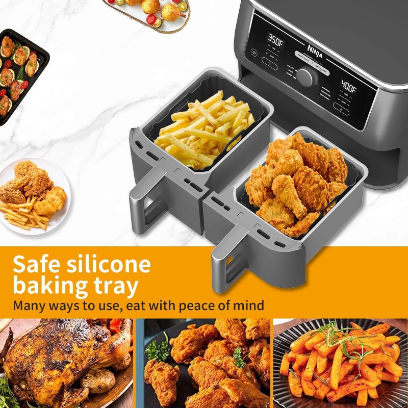 CEGOUT 2PCS Silicone Air Fryer Liners, Reusable Silicone Liners for Ninja DZ401, DZ550, DZ302, Ninja Foodi Dual Air Fryer Accessories Baking Tray for 10 QT Airfryer Baskets - Image 4