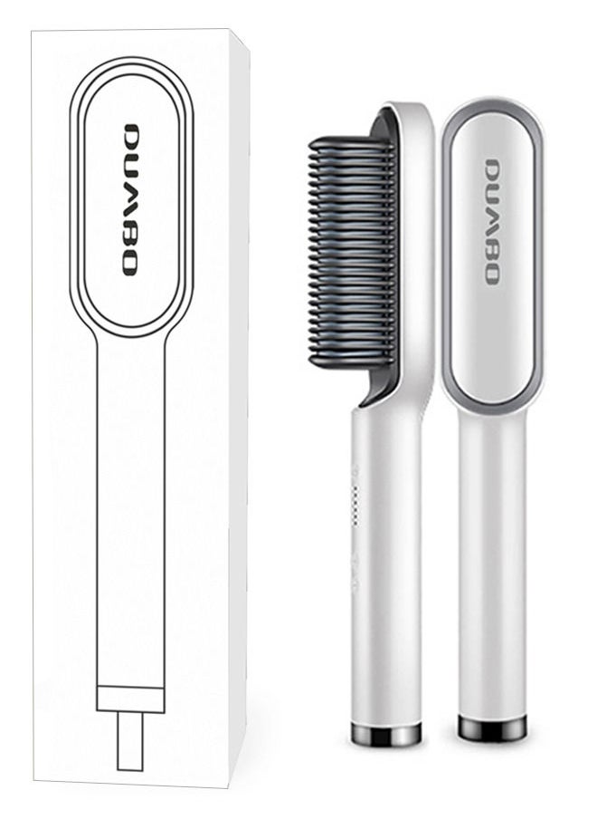 DUMBO - Hair Straightener Brush Built-in Comb,20s Fast Heating & 5 Temp Settings & Anti-Scald,Perfect for Professional Salon at Home (Silver) 3*27cm - Image 1