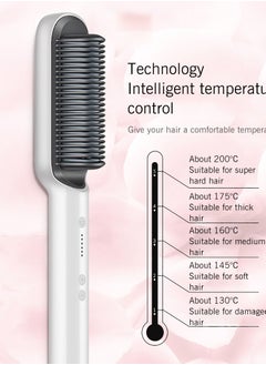 DUMBO Hair Straightener Brush Built-in Comb,20s Fast Heating & 5 Temp Settings & Anti-Scald,Perfect for Professional Salon at Home (Silver) 3*27cm  - Image 4