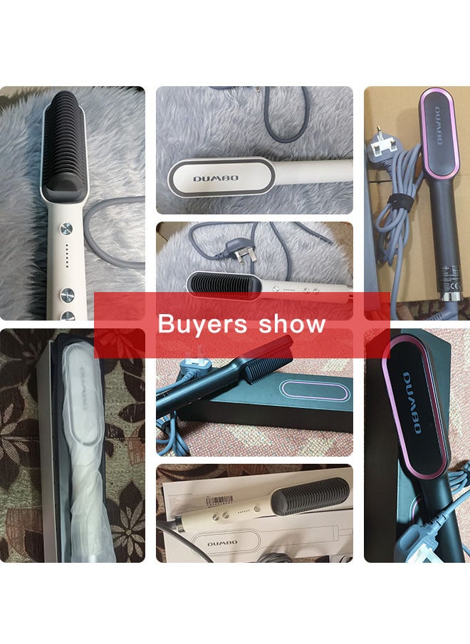 DUMBO - Hair Straightener Brush Built-in Comb,20s Fast Heating & 5 Temp Settings & Anti-Scald,Perfect for Professional Salon at Home (Silver) 3*27cm - Image 1