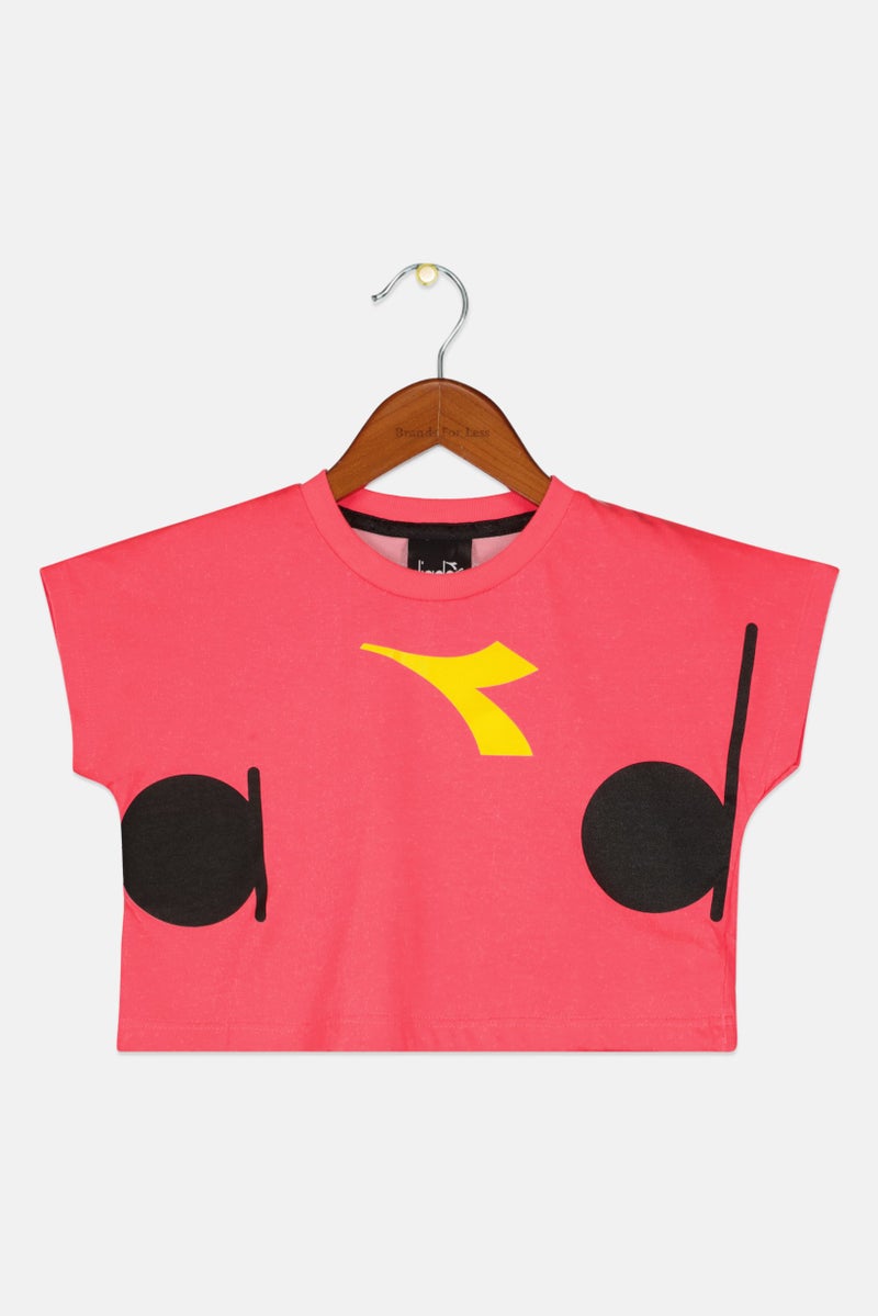 DIADORA Toddlers Girl Cap Sleeve Brand Logo Tops, Fuchsia Combo - Image 1