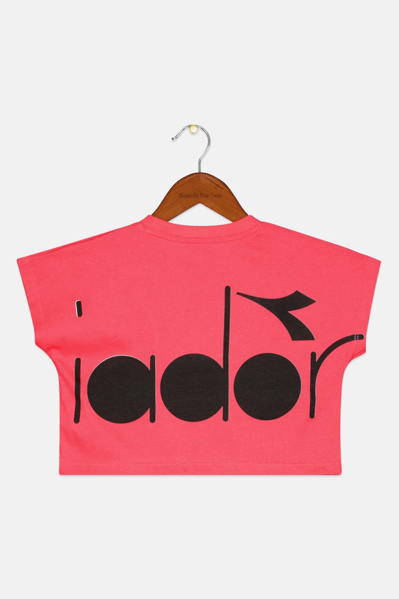 DIADORA Toddlers Girl Cap Sleeve Brand Logo Tops, Fuchsia Combo - Image 2