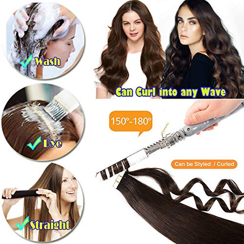 Yotty Invisible Seamless Tape in Hair Extensions Skin Weft Curly Remy Human Hair Platinum Blonde 18inch20Pcs - Image 4