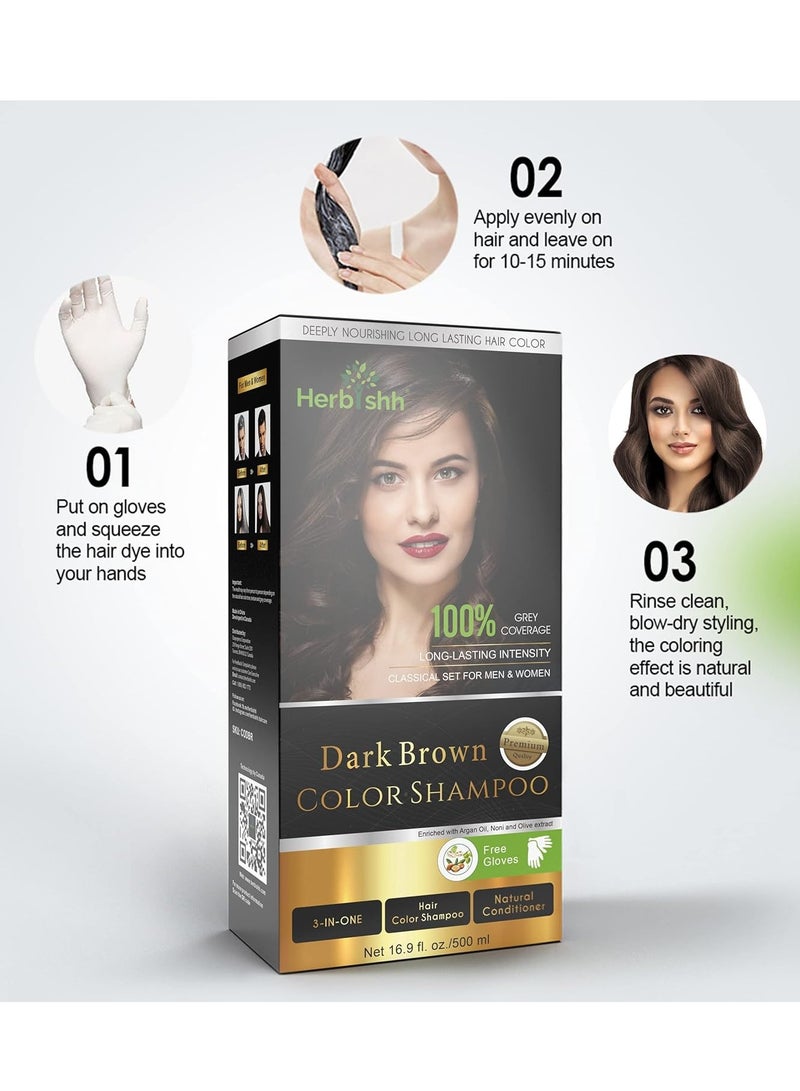 Herbishh Hair Colour Shampoo (Dark Brown, 500Ml) - Ammonia Free Hair Color For Women & Men | Permanent Hair Dye Shampoo with 100% Grey Coverage Up To 8 Weeks - Image 3
