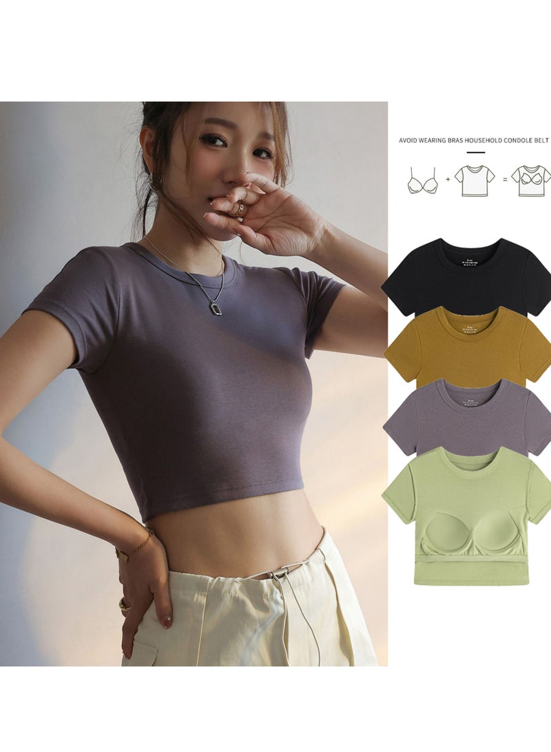 ASIV Women Padded Short Sleeve Top with Built-in Bra – Wireless, Comfortable, No Need for Extra Bra  - Image 1