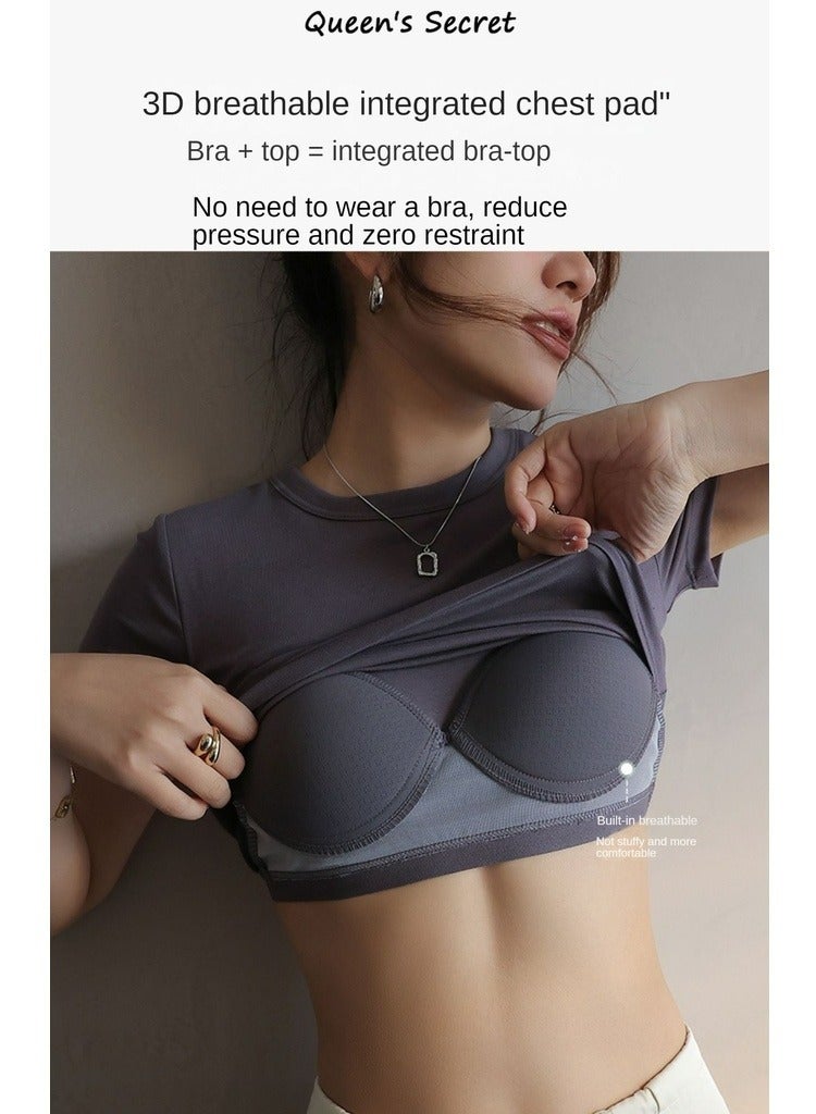 ASIV Women Padded Short Sleeve Top with Built-in Bra – Wireless, Comfortable, No Need for Extra Bra  - Image 3