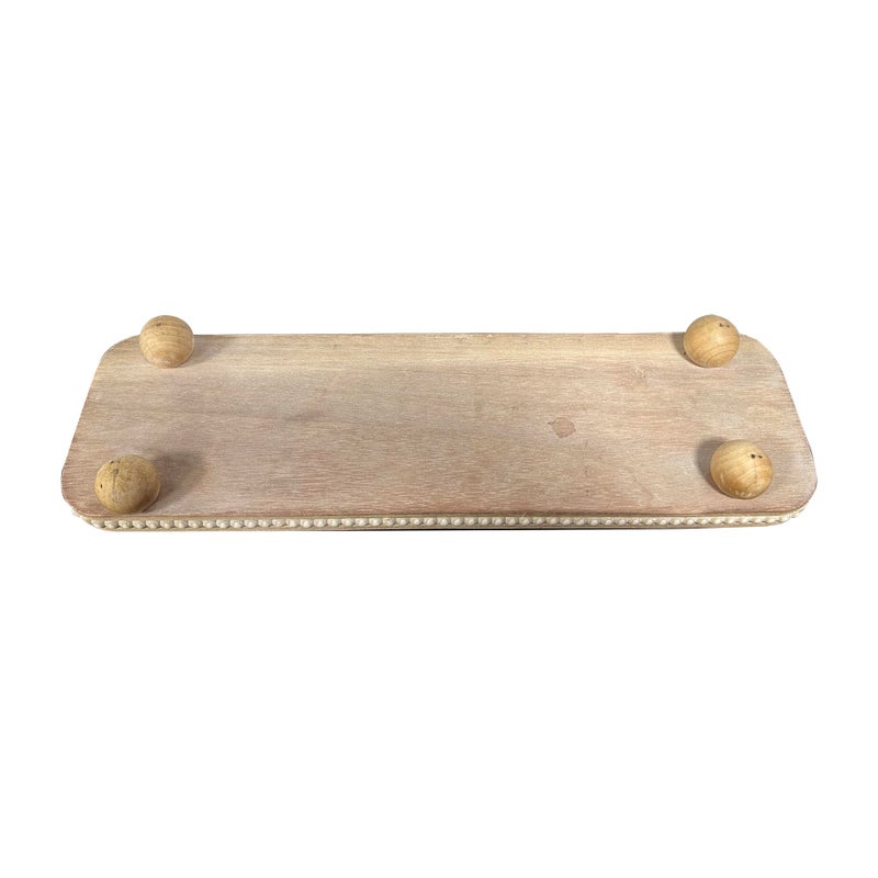 Dwellington Oval Wooden Decorative Tray, Farmhouse Style, Beaded Serving Tray for Living Room, Coffee Table (White Wash) - Image 4