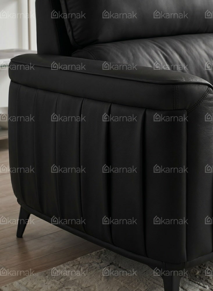 Karnak Bharata Modern 2 Seater Sofa with Plush Cushioned Seat & Backrest | Leather Sofa with Contoured Armrests & Elevated Legs for Living Room Furniture (Black) - Image 5