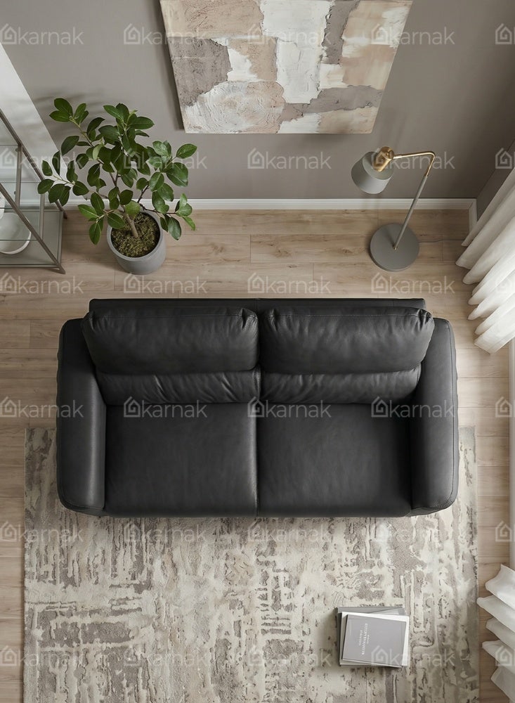 Karnak Bharata Modern 2 Seater Sofa with Plush Cushioned Seat & Backrest | Leather Sofa with Contoured Armrests & Elevated Legs for Living Room Furniture (Black) - Image 4