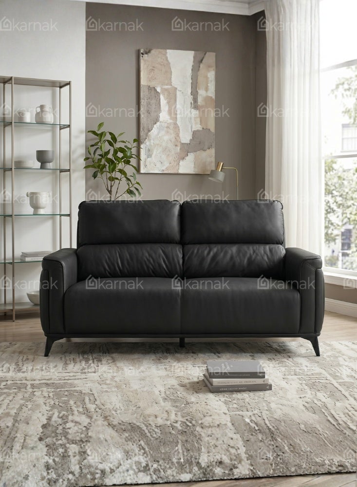 Karnak Bharata Modern 2 Seater Sofa with Plush Cushioned Seat & Backrest | Leather Sofa with Contoured Armrests & Elevated Legs for Living Room Furniture (Black) - Image 3