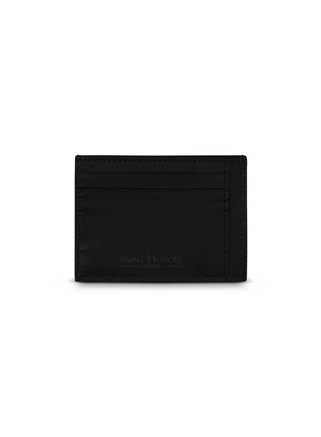 Saint Honore Paris Weaved Black Leather Card Case for Men