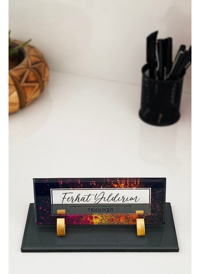 Mert Kristal - UV Printed Desk Name Tag, Office Office Official Gift, Desktop Name Tag - Image 1