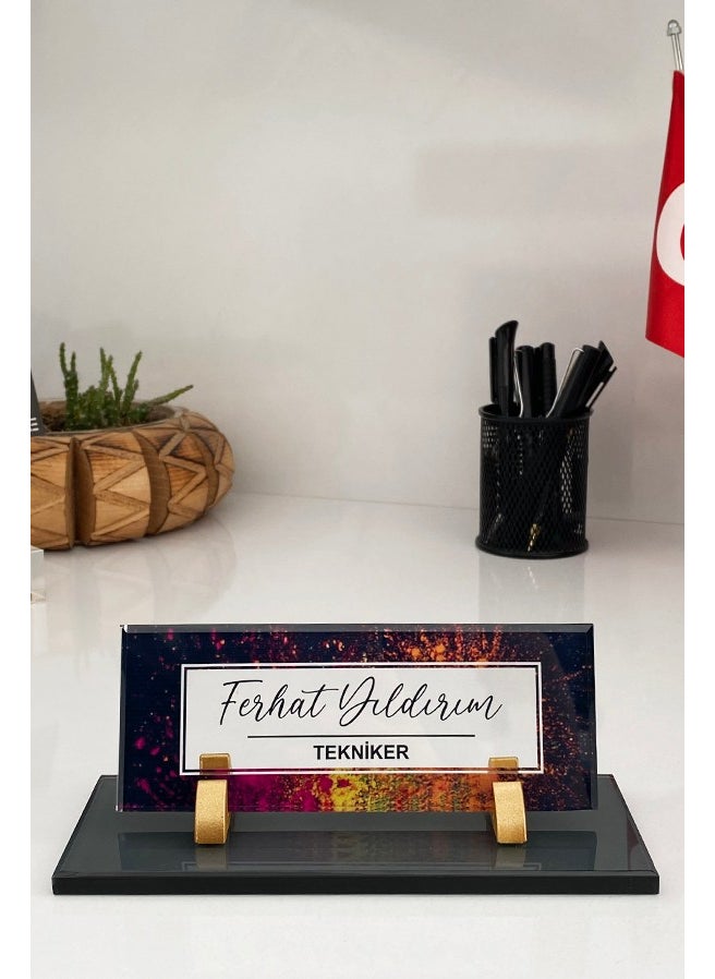 Mert Kristal - UV Printed Desk Name Tag, Office Office Official Gift, Desktop Name Tag - Image 1