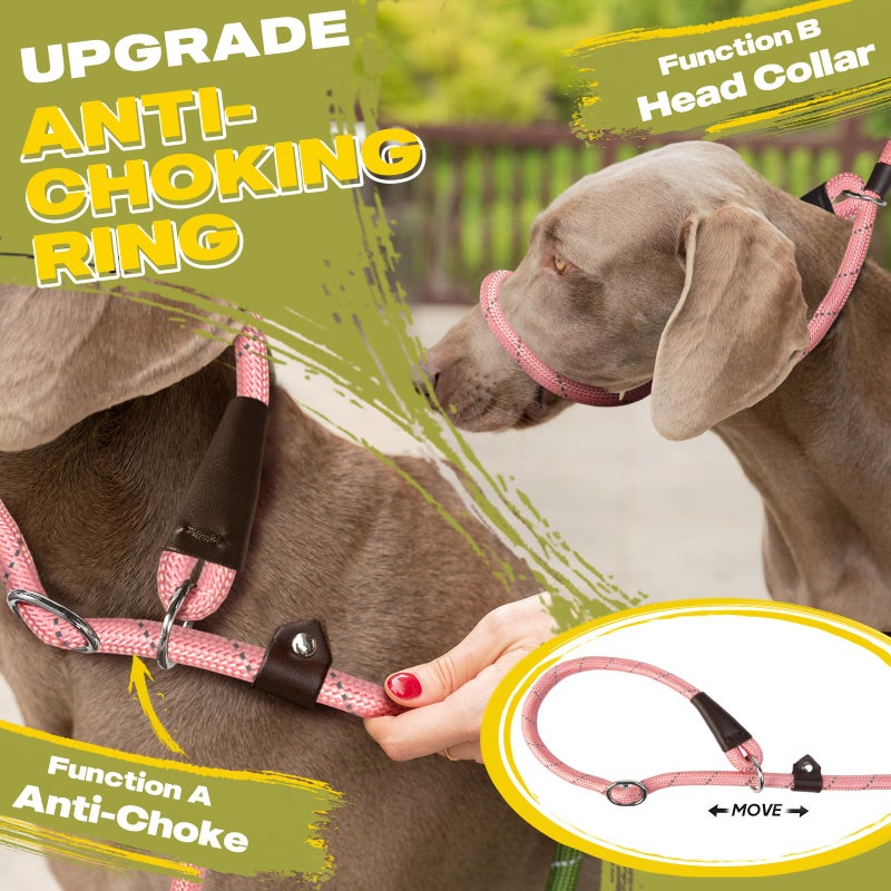 Fida Duarble Slip Leads for Dogs, 4 FT x 1/2" Heavy Duty Dog Loop Leashes, Comfortable Strong Rope Slip Leash for Small Dogs and Puppies, No Pull Pet Training Lead with Highly Reflective(1/2", Pink) - Image 4