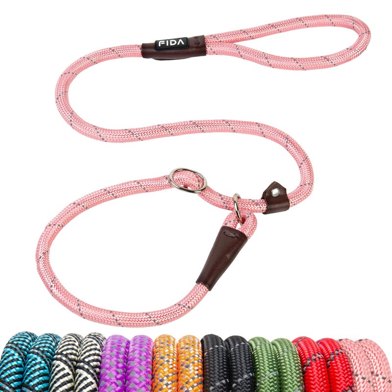 Fida Duarble Slip Leads for Dogs, 4 FT x 1/2" Heavy Duty Dog Loop Leashes, Comfortable Strong Rope Slip Leash for Small Dogs and Puppies, No Pull Pet Training Lead with Highly Reflective(1/2", Pink) - Image 1