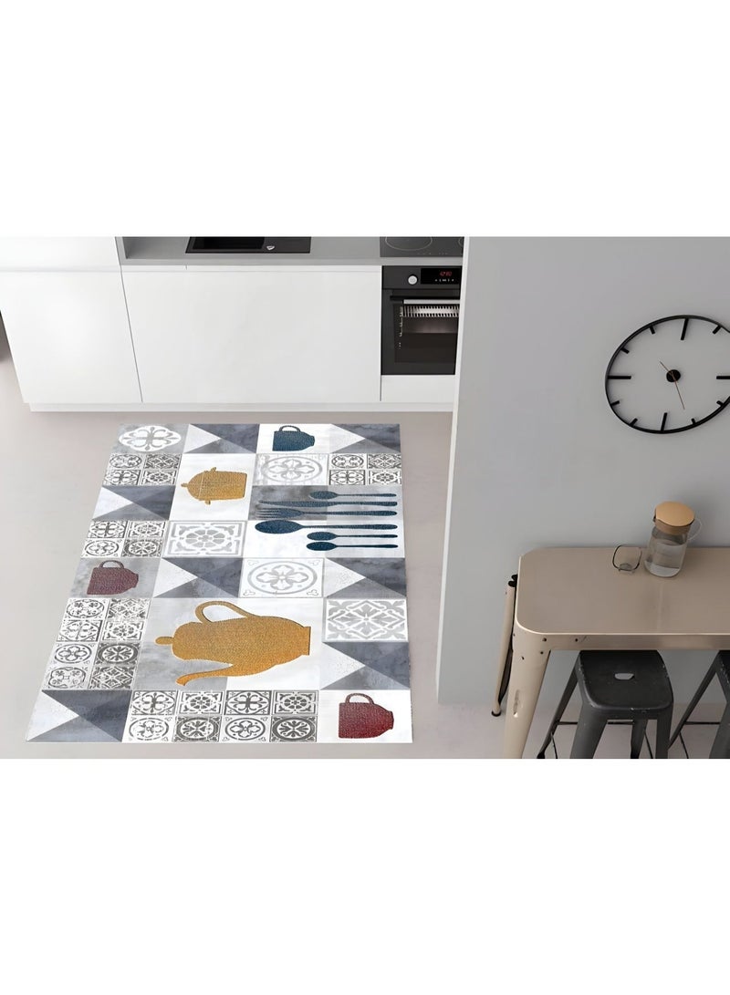 Title: Modern 3D Kitchen Rug - Culinary Utensils Design - 120x180 cm - Anti-Slip Backing & Washable - Image 1