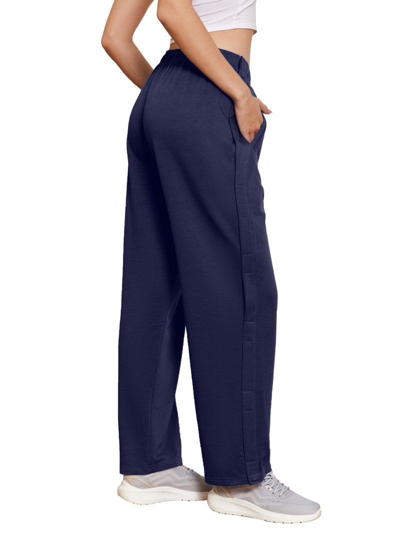 Deyeek Womens Tearaway Pants After Hip Knee Surgery Breakaway Pants Disabled Elderly Bedridden Cotton Sweatpants with Pockets M Navy Blue - Image 2
