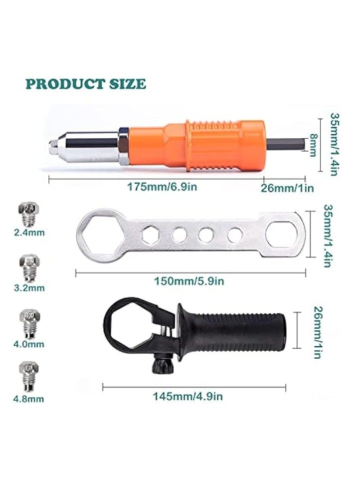 PROMASS Electric Rivet Gun Adapter, Cordless Drill Adapter Rivet Tool Insert Nut Hand Tool Kit Drill Adapter with Aluminum Casting Housing, Non-slip Handle, Convertible Head and Wrench  - Image 3
