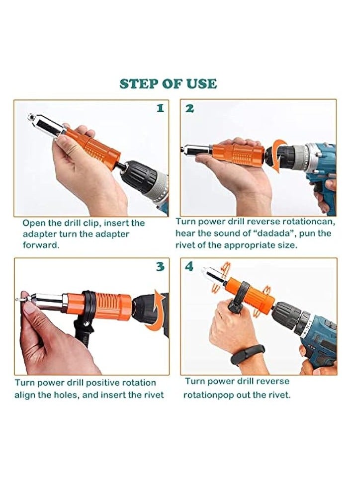 PROMASS Electric Rivet Gun Adapter, Cordless Drill Adapter Rivet Tool Insert Nut Hand Tool Kit Drill Adapter with Aluminum Casting Housing, Non-slip Handle, Convertible Head and Wrench  - Image 5