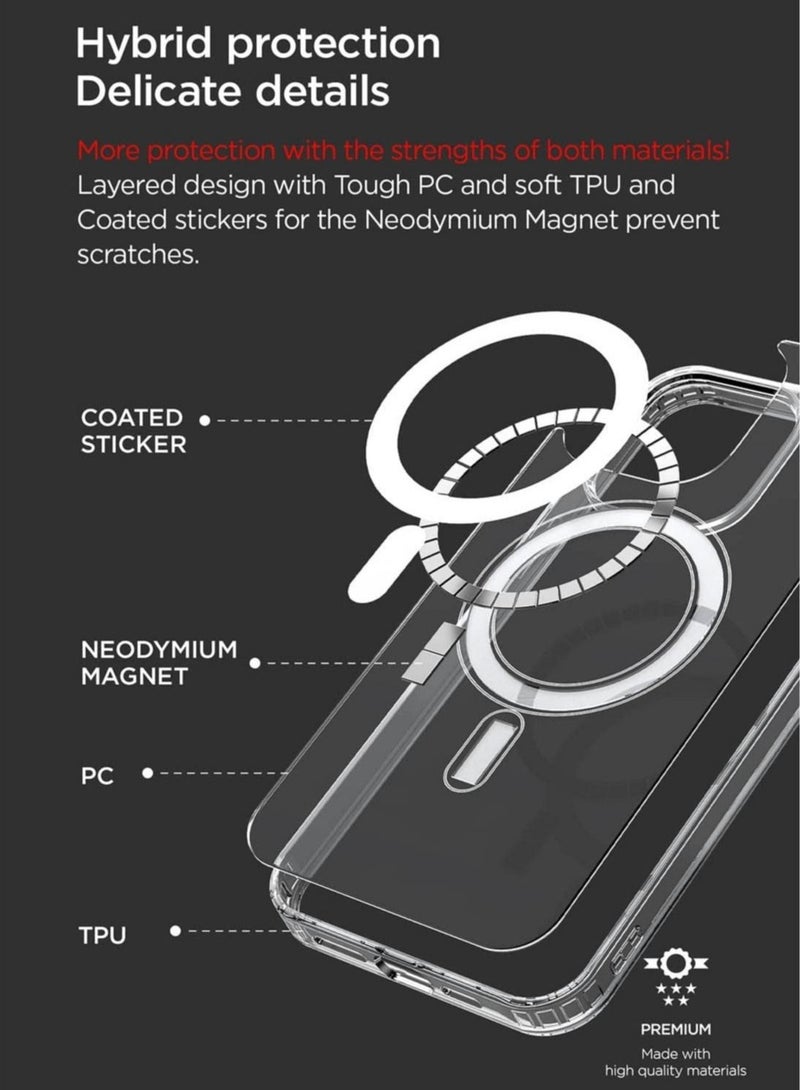 Design Crystal Mixx Magnetic designed for iPhone 14 PRO case cover compatible with MagSafe with Tempered Glass Screen Protector and Camera Lens Protector - Clear - Image 5